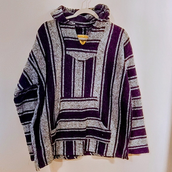 Iguana Jack Tops - VTG 90s Striped Baja Hoodie in Purple and Cream